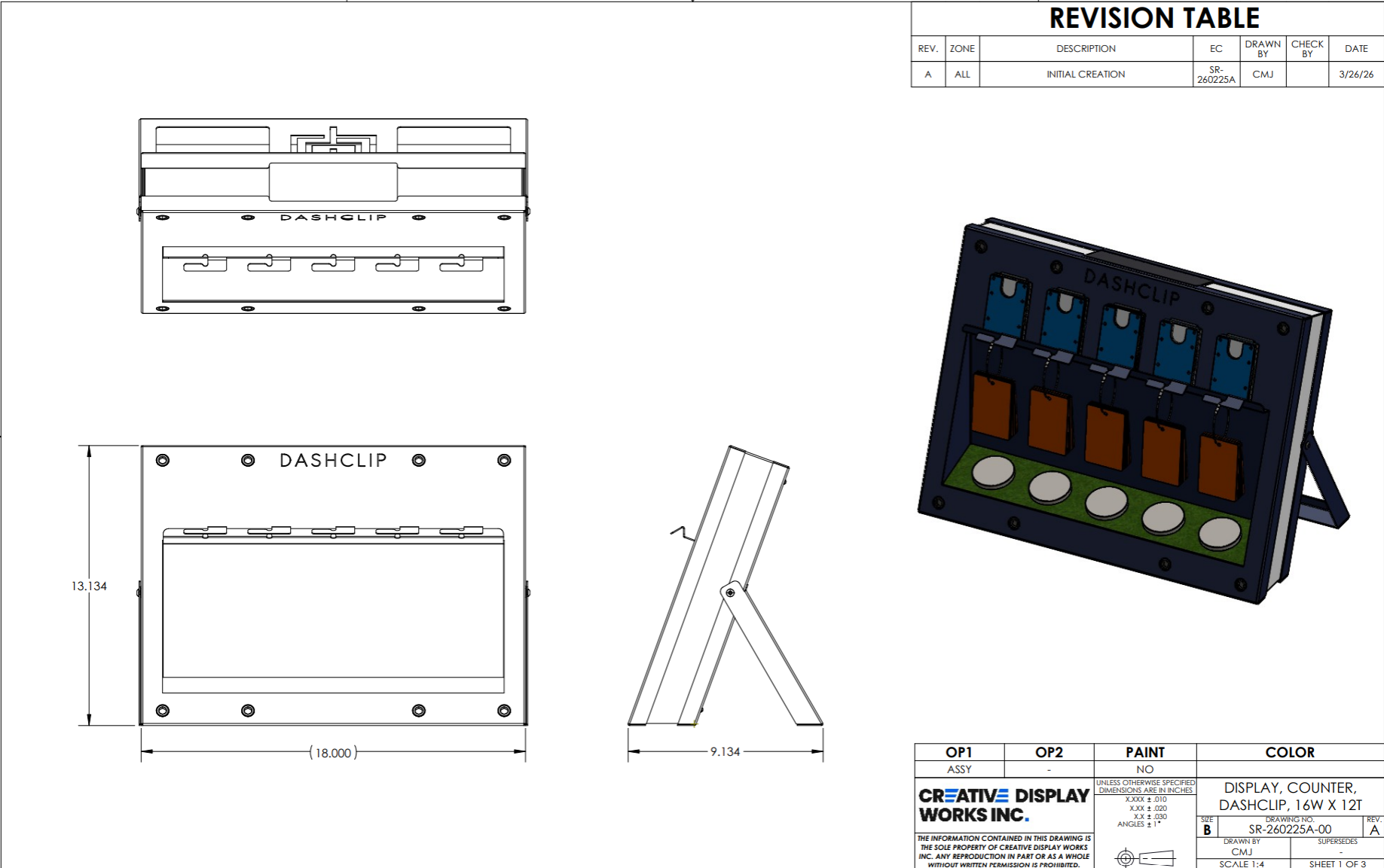DashClip Counter Display engineering drawing