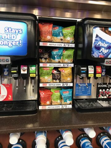 4 shelf counter top sales display Countertop chip shelf - fountain candy rack