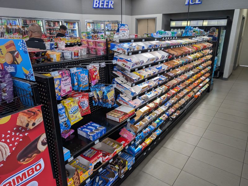 12ft of LED candy racks on 54 inch tall low profile gondola